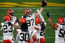 The Browns defensive unit celebrating a turnover. Justin K. Aller - Getty Images