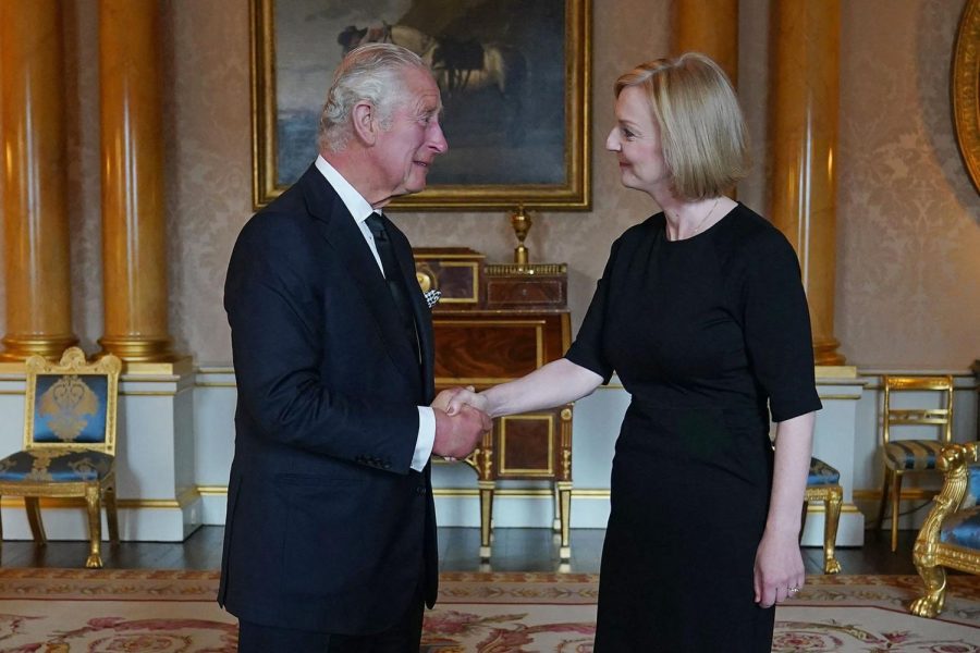 King Charles III greeting Liz Truss for the first time as prime minister 