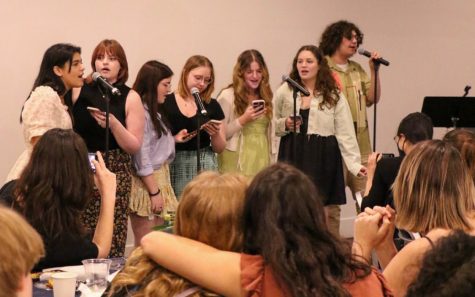 Departing seniors announcing the One School Musical, Matilda, by singing When I Grow Up at this years theatre banquet.
