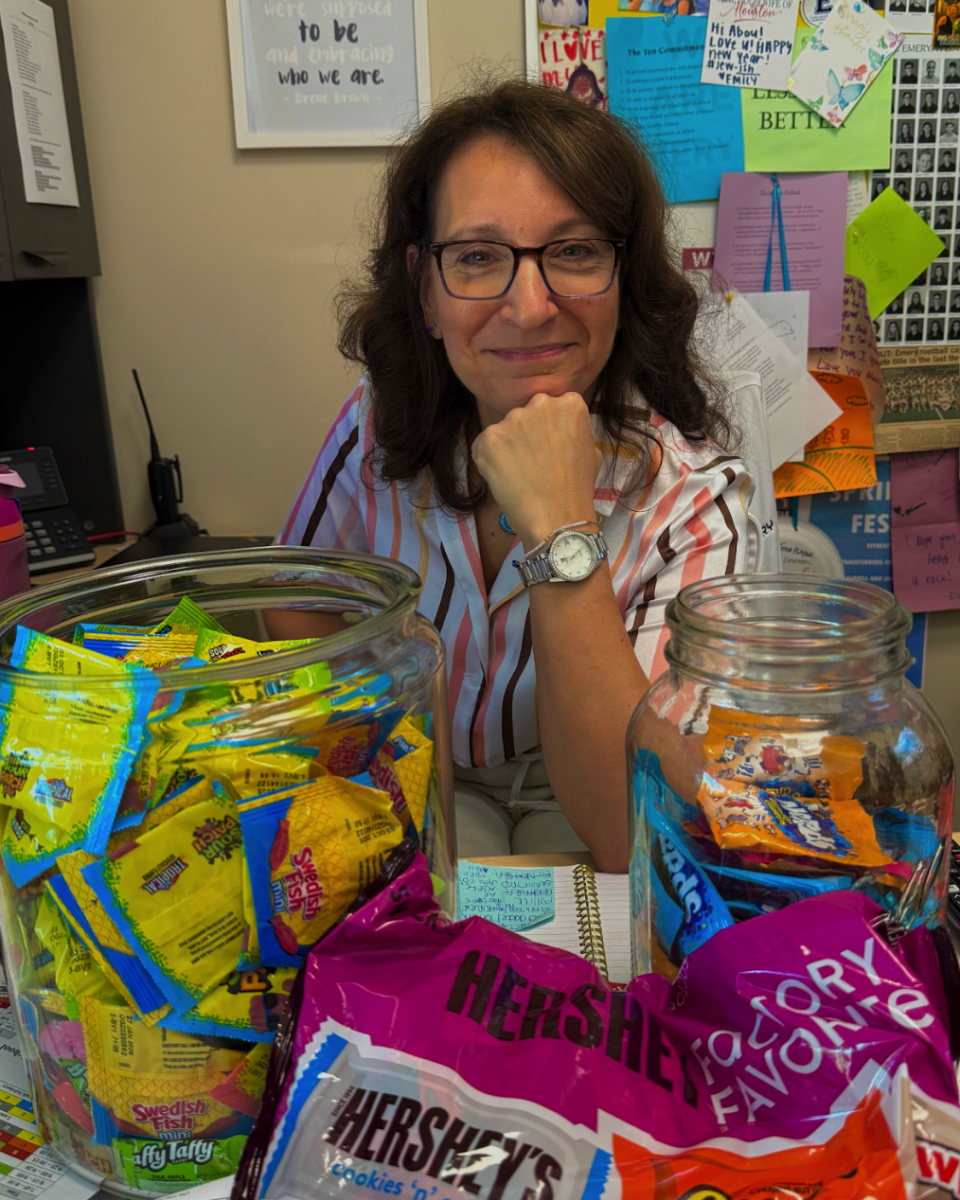 Ms. Aboulafia with her candy stash.
