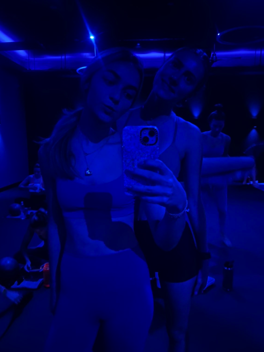 Emery students Tinsley Blando and Ella Aruh enjoying a class at Ritual One Pilates. 
